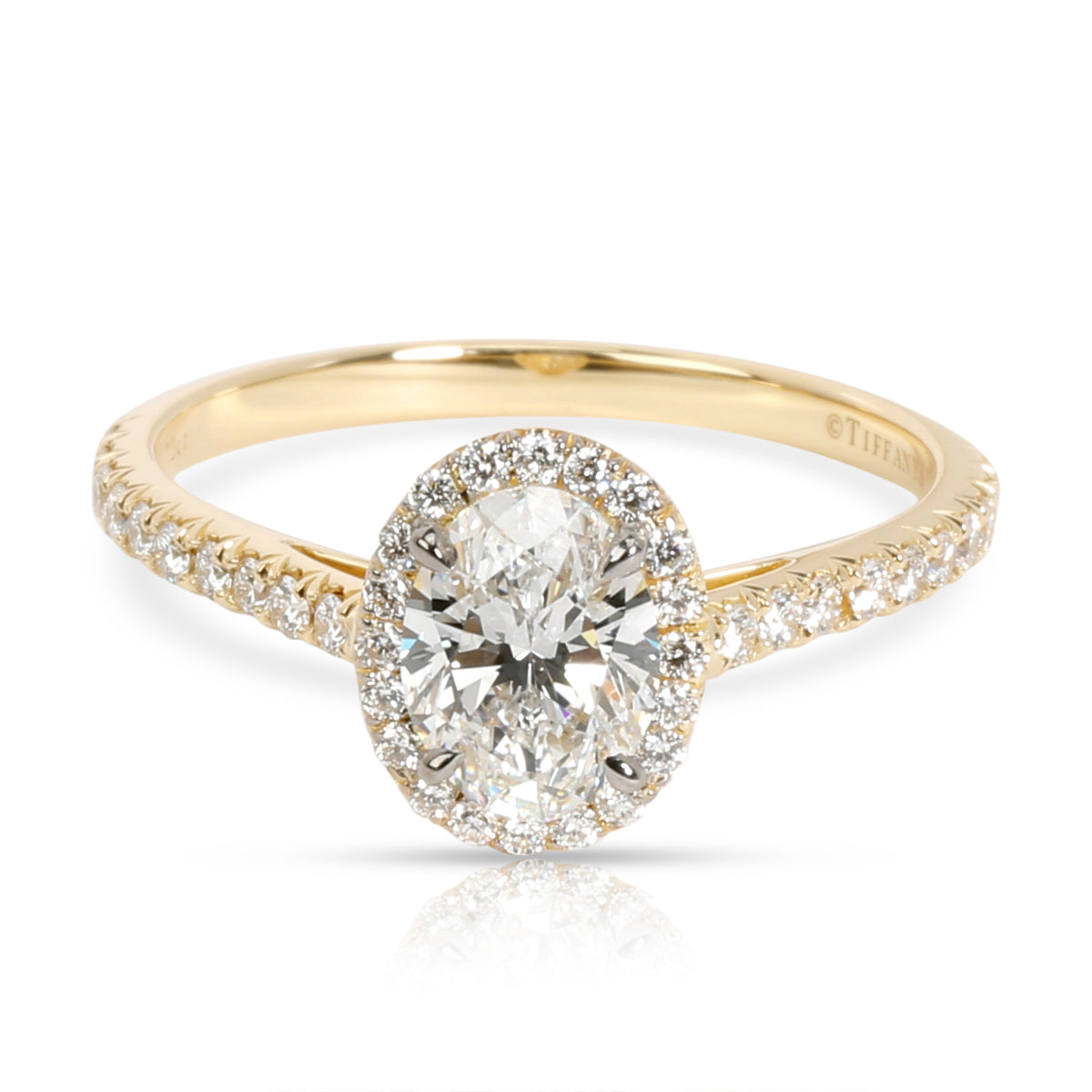 Tiffany Halo Oval Diamond Engagement Ring in 18K Yellow Gold