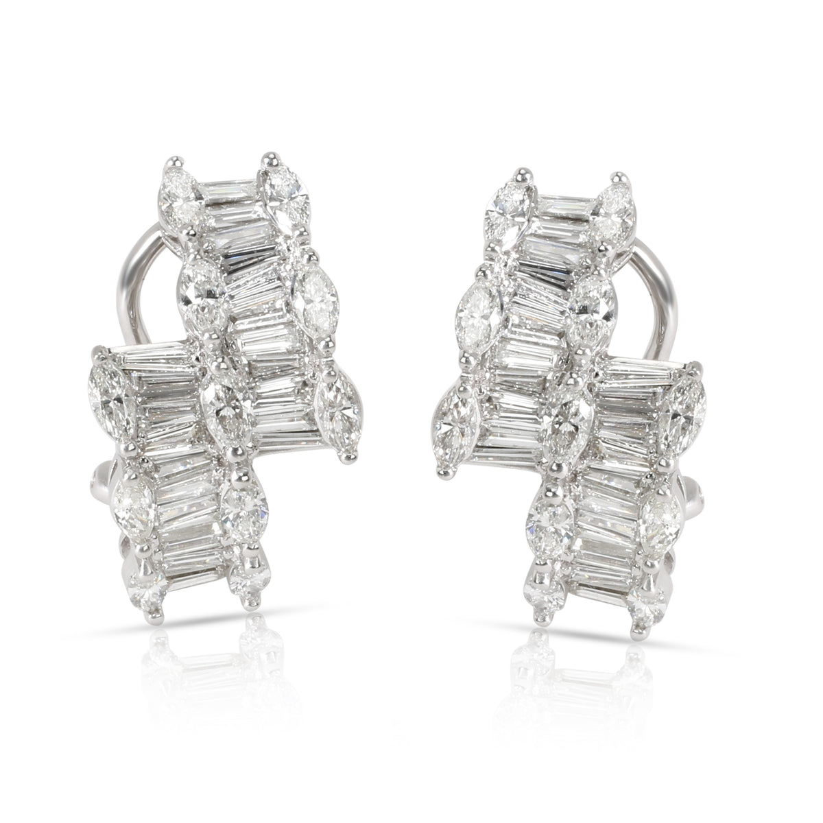 Marquise & Baguette Diamond Fashion Earrings 10K White gold 3.30 ctw