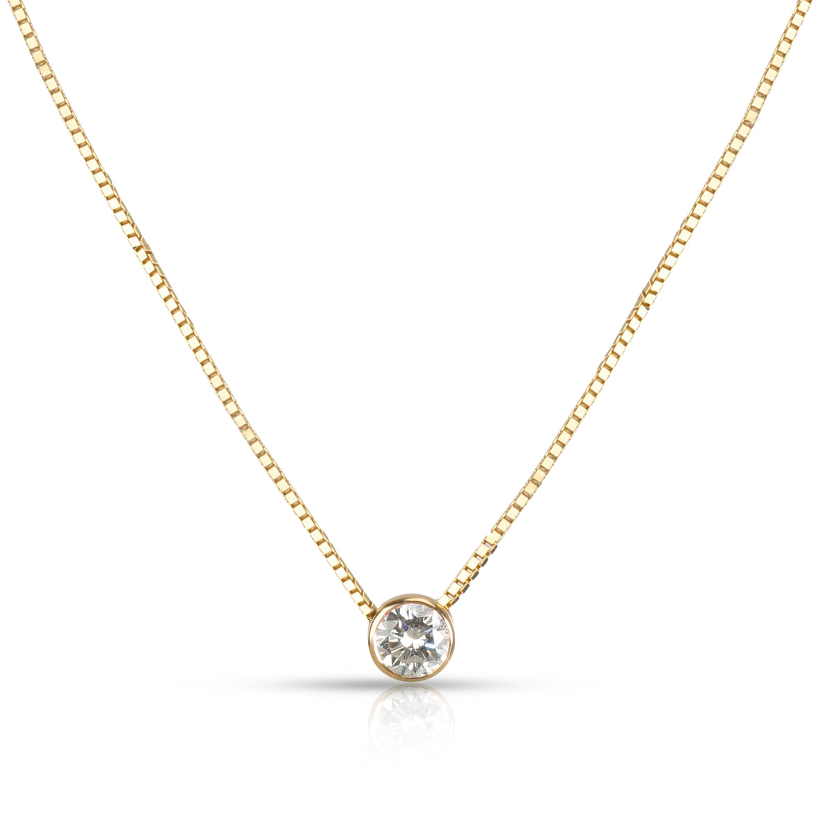 Bezel Set Solitaire Diamond Necklace in14K Yellow Gold 0.52 CTW