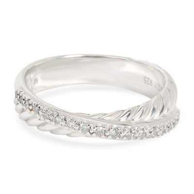 David Yurman Cable Crossover Diamond Band in  Sterling Silver 0.10 CTW