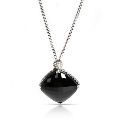 David Yurman Cushion On Point 20mm Black Onyx Diamond Pendant Necklace