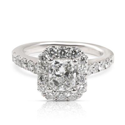 Radiant Halo Diamond Engagement Ring in 14K White Gold H I1 1.37 CTW