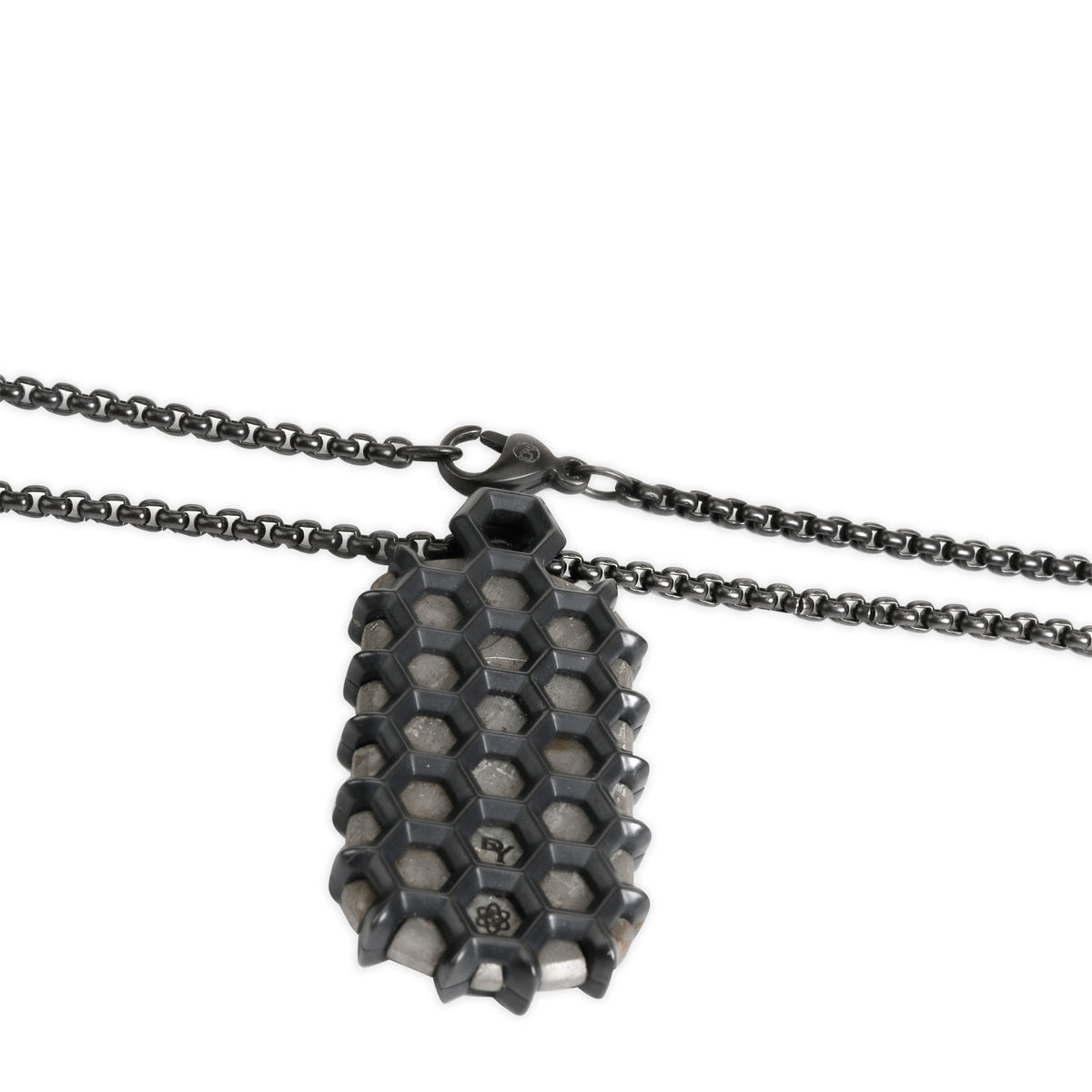 David Yurman Forged Carbon Honeycomb Dog Tag Necklace in Stainless Steel