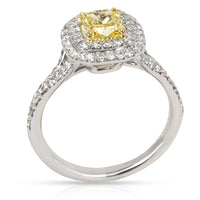 Tiffany & Co. Fancy Yellow Halo Diamond Engagement Ring in Platinum 1.05 CTW