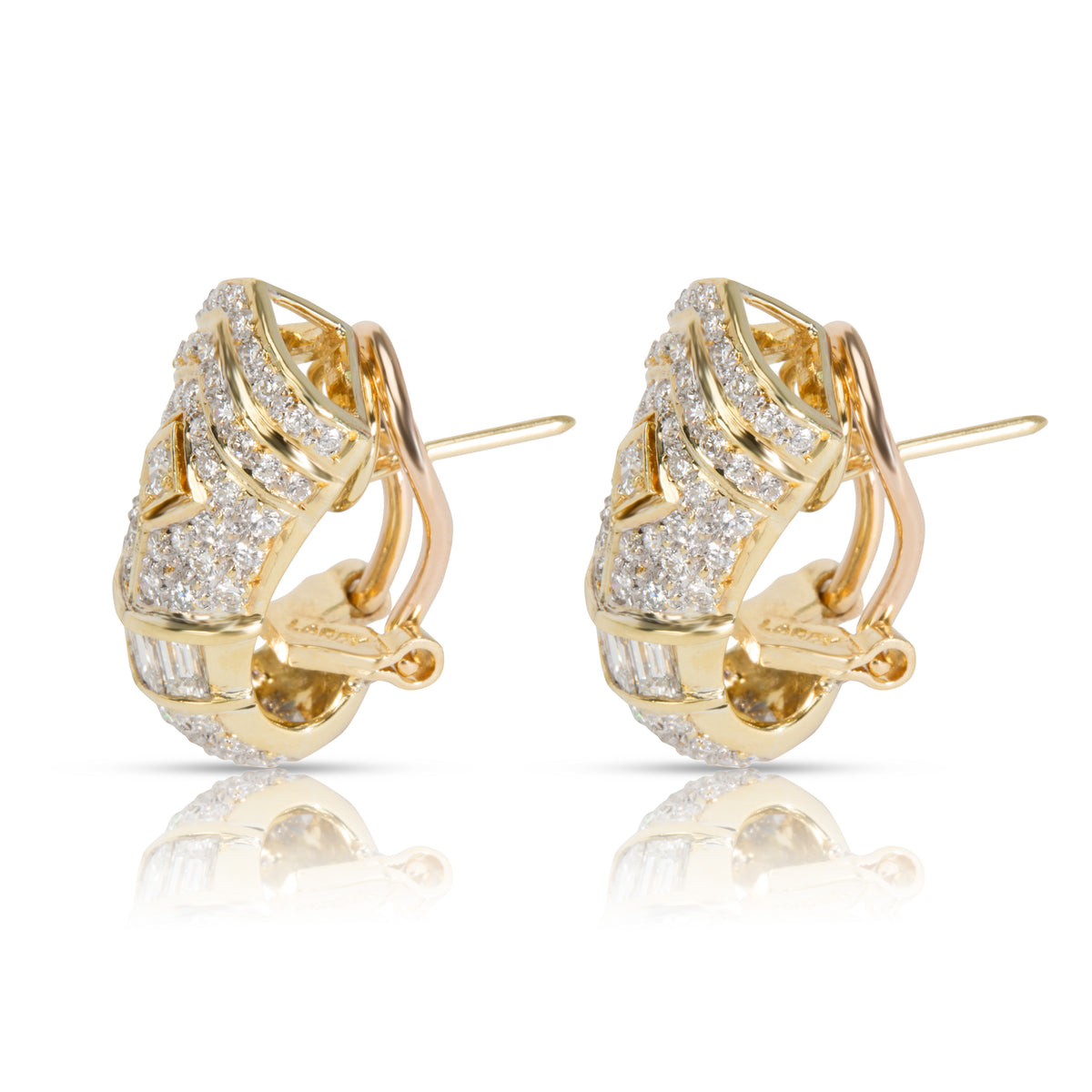 Round & Baguette Diamond Shrimp Earrings in 18K Yellow Gold (1.50 CTW)