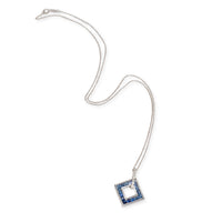 Open Square Sapphire & Diamond Necklace in 14K White Gold Blue 0.1 CTW