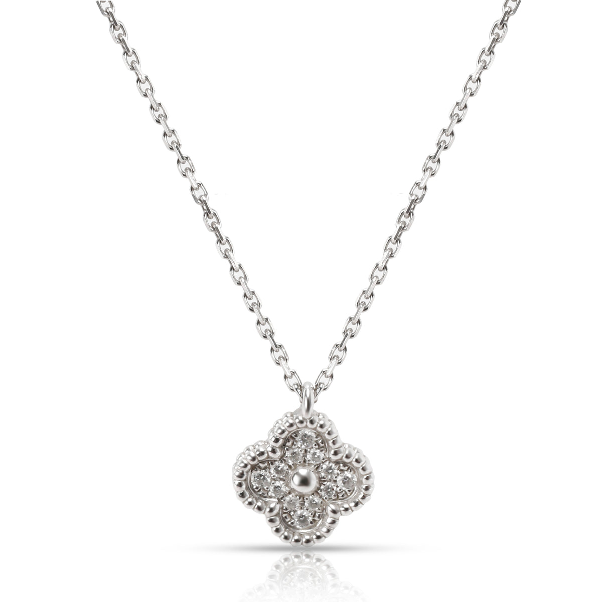 Van Cleef & Arpels Sweet Alhambra Diamond Pendant in 18K White Gold 0.12 CTW