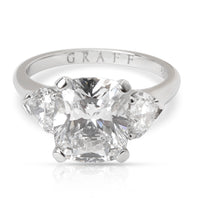 Graff Three Stone Cushion Diamond Engagement Ring in Platinum GIA D VVS2 3.27CTW