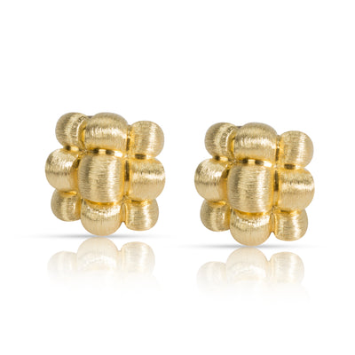 Dunay Sabi Brushed Gold Puffy Grid Clip-On Earrings in 18K Yellow Gold