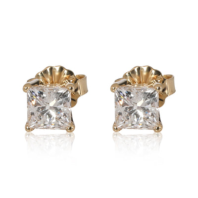 GIA Certified Princess Cut Diamond Earrings in 14K Yellow Gold (1.23 ctw E/I1)