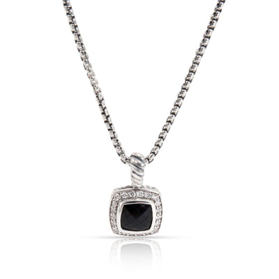 David Yurman Petite Albion Onyx Diamond Necklace in  Sterling Silver 0.18 CTW