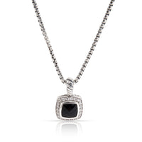 David Yurman Petite Albion Onyx Diamond Necklace in  Sterling Silver 0.18 CTW