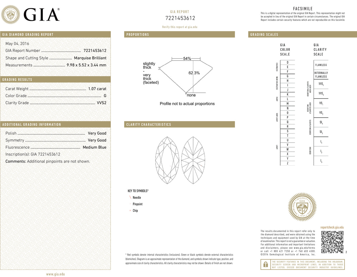 GIA Certified 1.01 Ct Marquise cut G VVS2 Loose Diamond