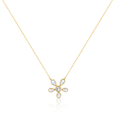 Rock & Divine Bright Blossom Rose Cut Diamond Necklace 18K Yellow Gold 0.60 CTW