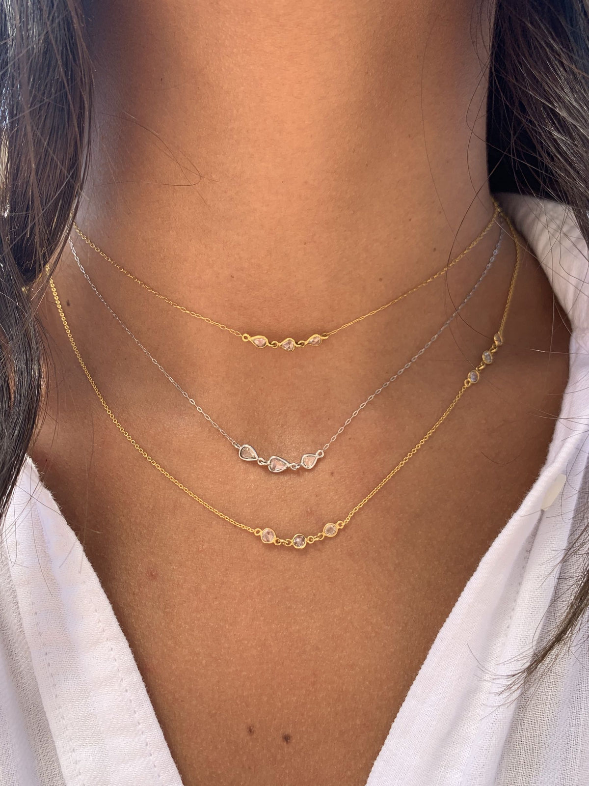 Rock & Divine Spring River Rose Cut Diamond Necklace in 18K Gold F VS2 0.54 ctw