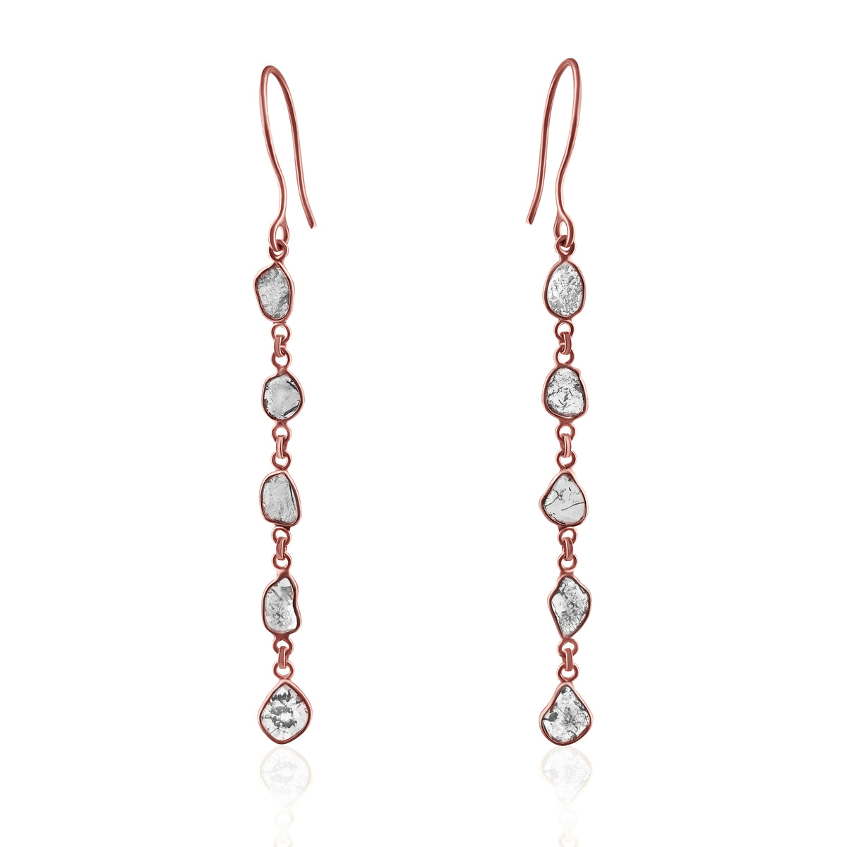 Rock & Divine Dawn Diamond Slice Drop Earrings in 18K Rose Gold F VS2 1.50 ctw