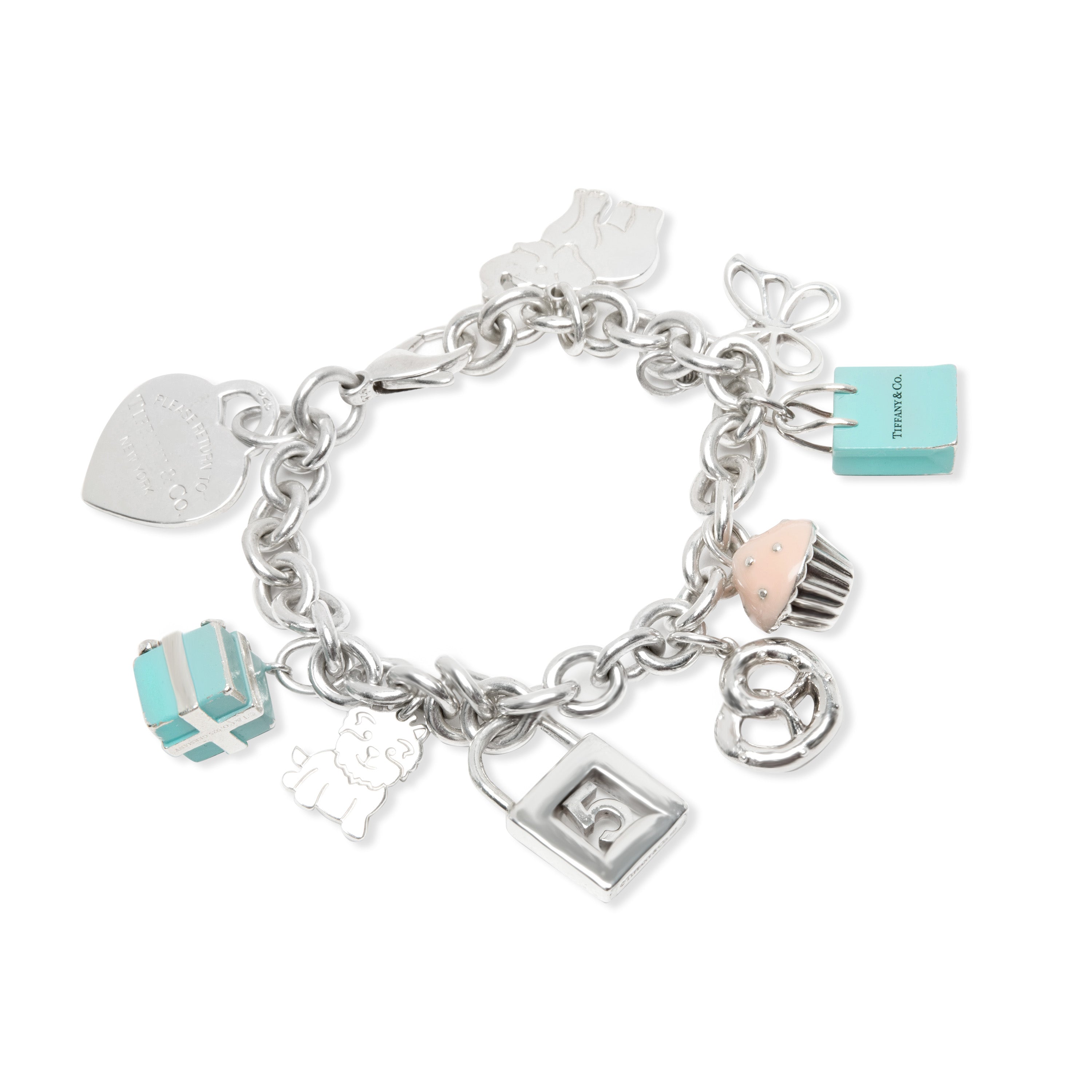 Tiffany & Co. Sterling Silver and Blue Enamel Return to Tiffany Heart Tag Charm  Bracelet | Yoogi's Closet