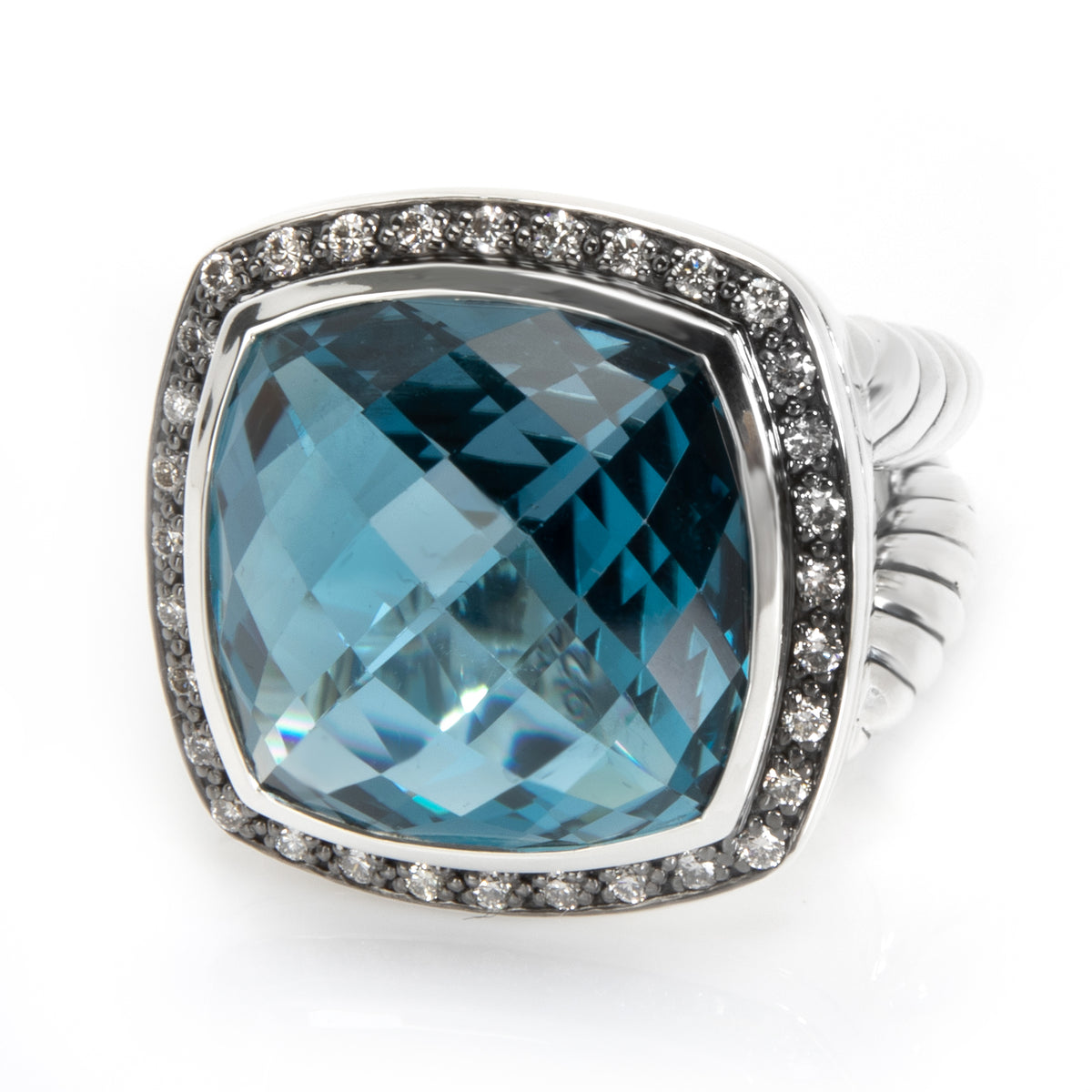 David Yurman Albion Blue Topaz & Diamond Ring in Sterling Silver