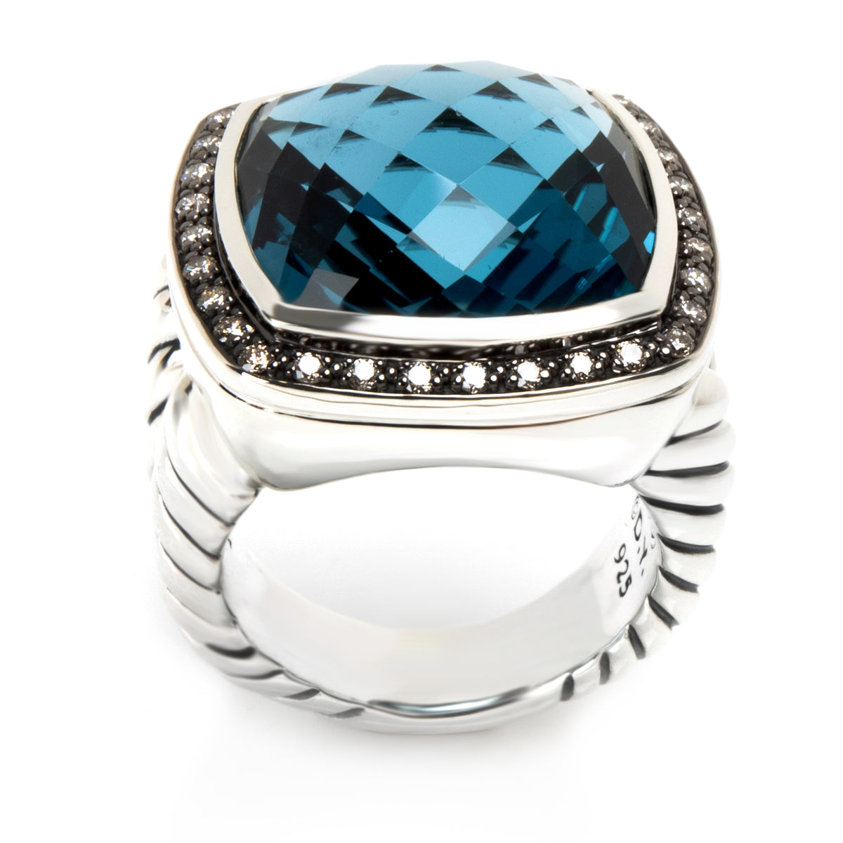 David Yurman Albion Blue Topaz & Diamond Ring in Sterling Silver