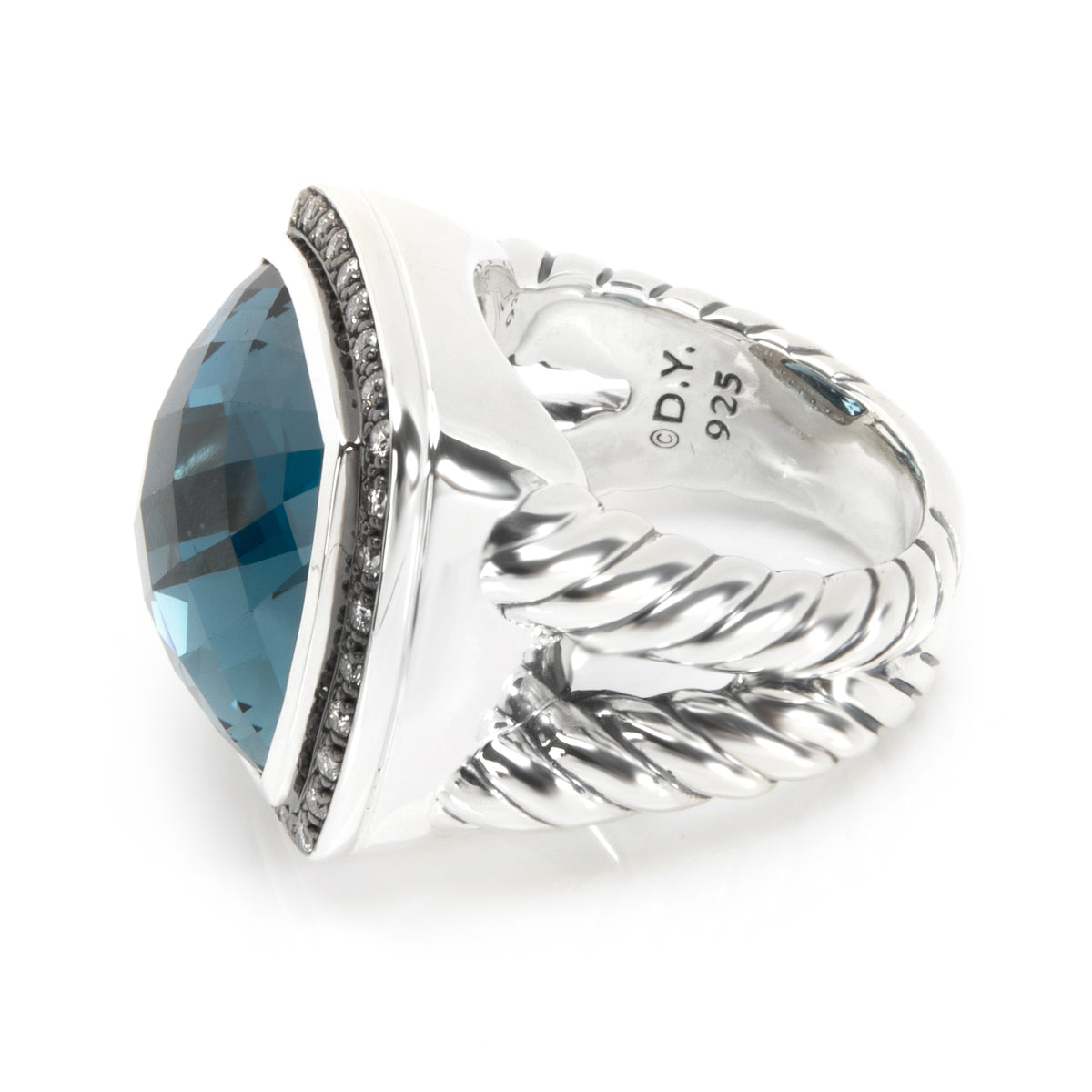 David Yurman Albion Blue Topaz & Diamond Ring in Sterling Silver