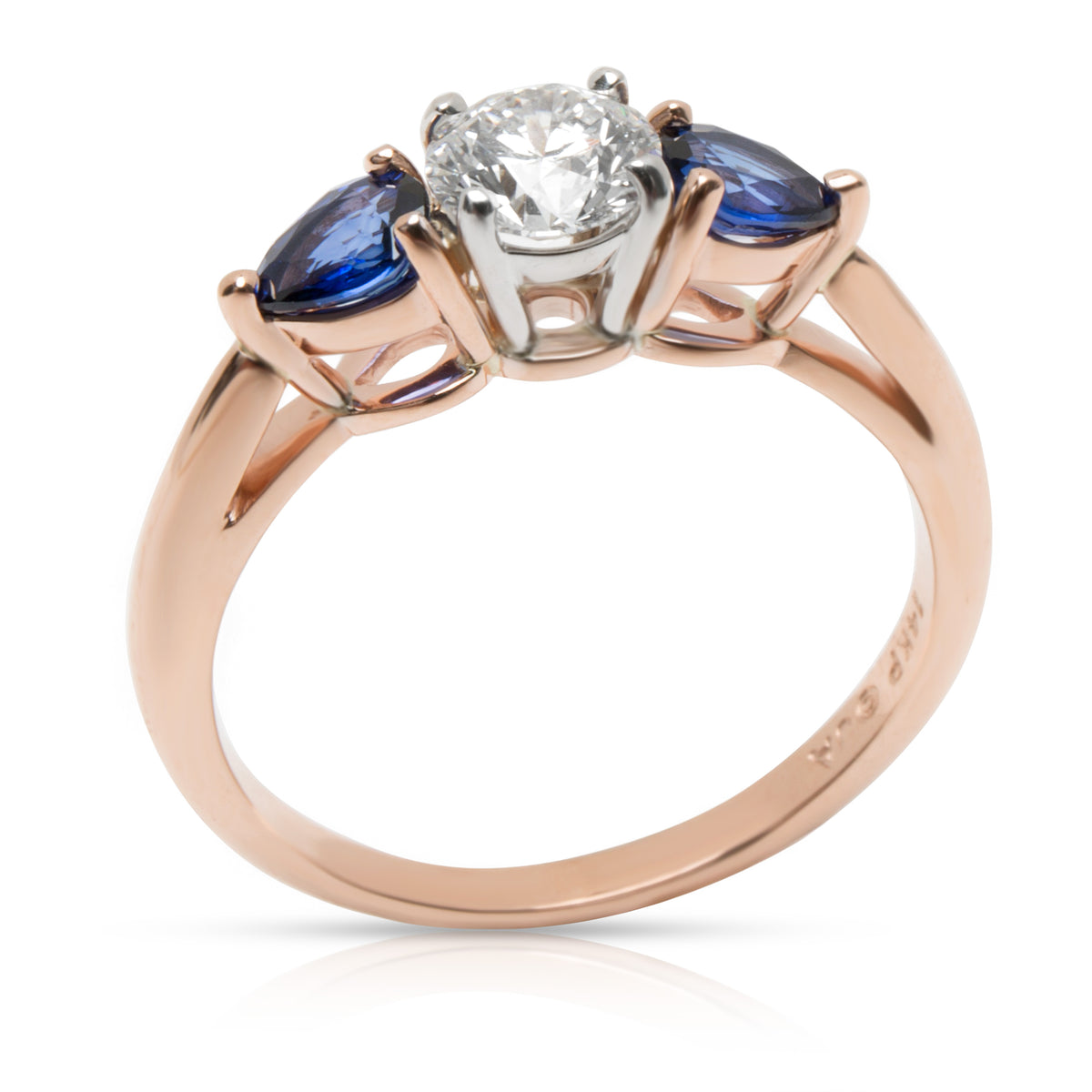 James Allen Three Stone Diamond & Sapphire Engagement Ring 14K Rose Gold 1.50CTW