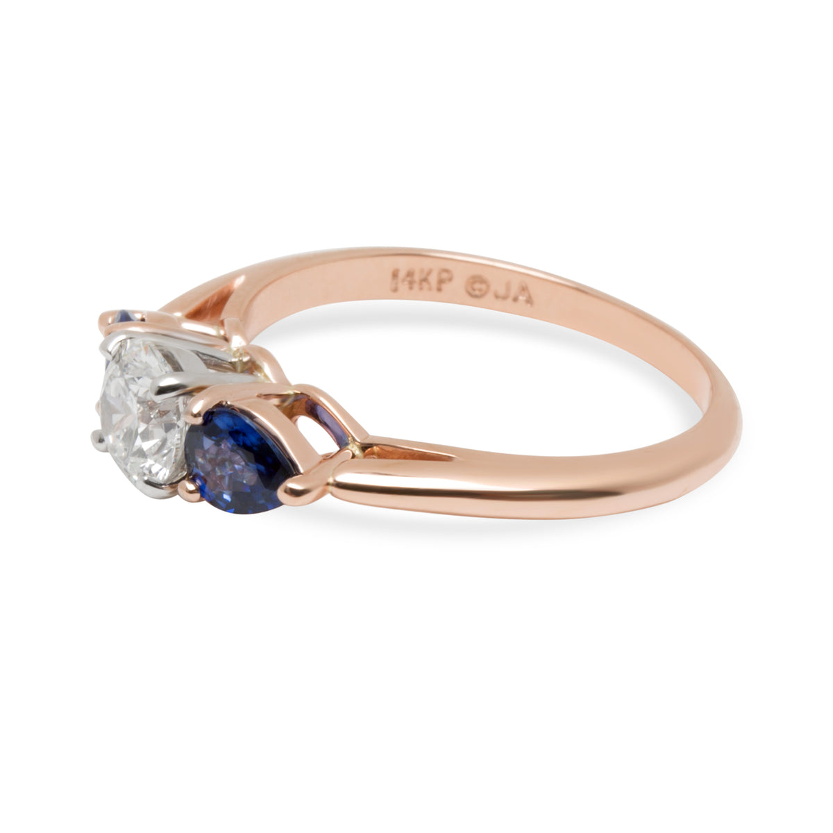 James Allen Three Stone Diamond & Sapphire Engagement Ring 14K Rose Gold 1.50CTW