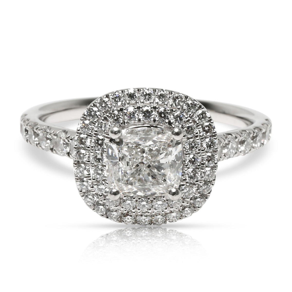 GIA Certified Double Halo Diamond Engagement Ring in  Platinum G VS1 1.5 CTW
