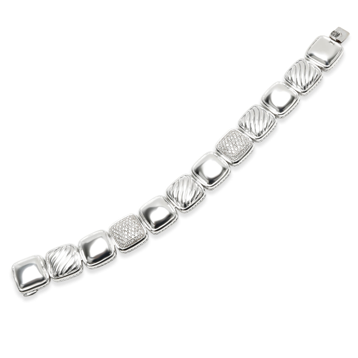 David Yurman Chiclet Diamond Bracelet in  Sterling Silver 1.75 CTW