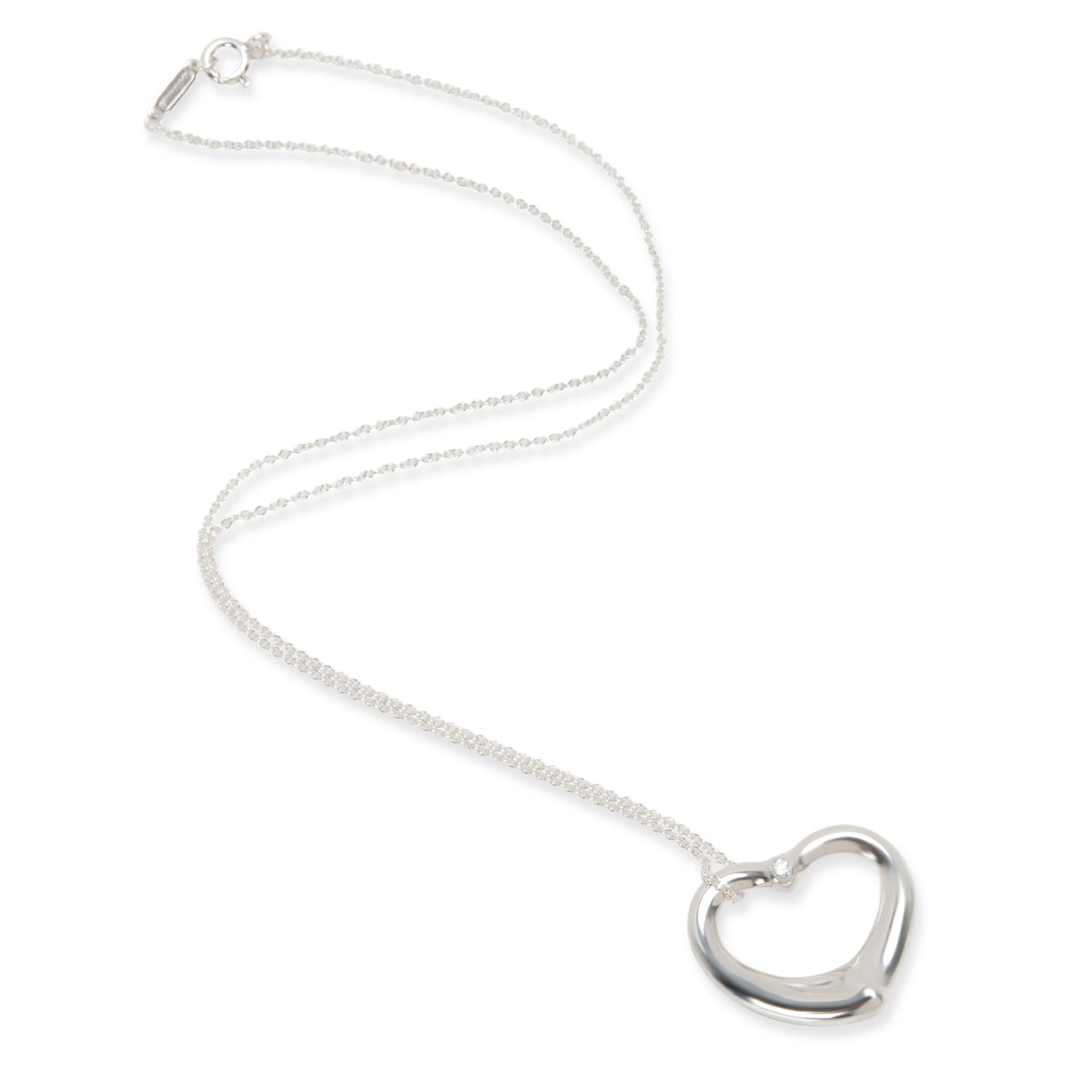 Tiffany & Co Elsa Peretti Open Heart Diamond Pendant in  Sterling Silver 0.03CTW