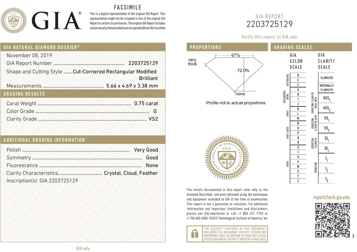 GIA Certified 0.75 Ct Radiant cut G VS2 Loose Diamond