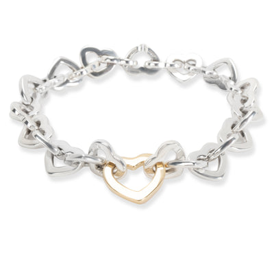 Tiffany & Co. Linked Open Hearts Bracelet in 18K Yellow Gold & Sterling Silver