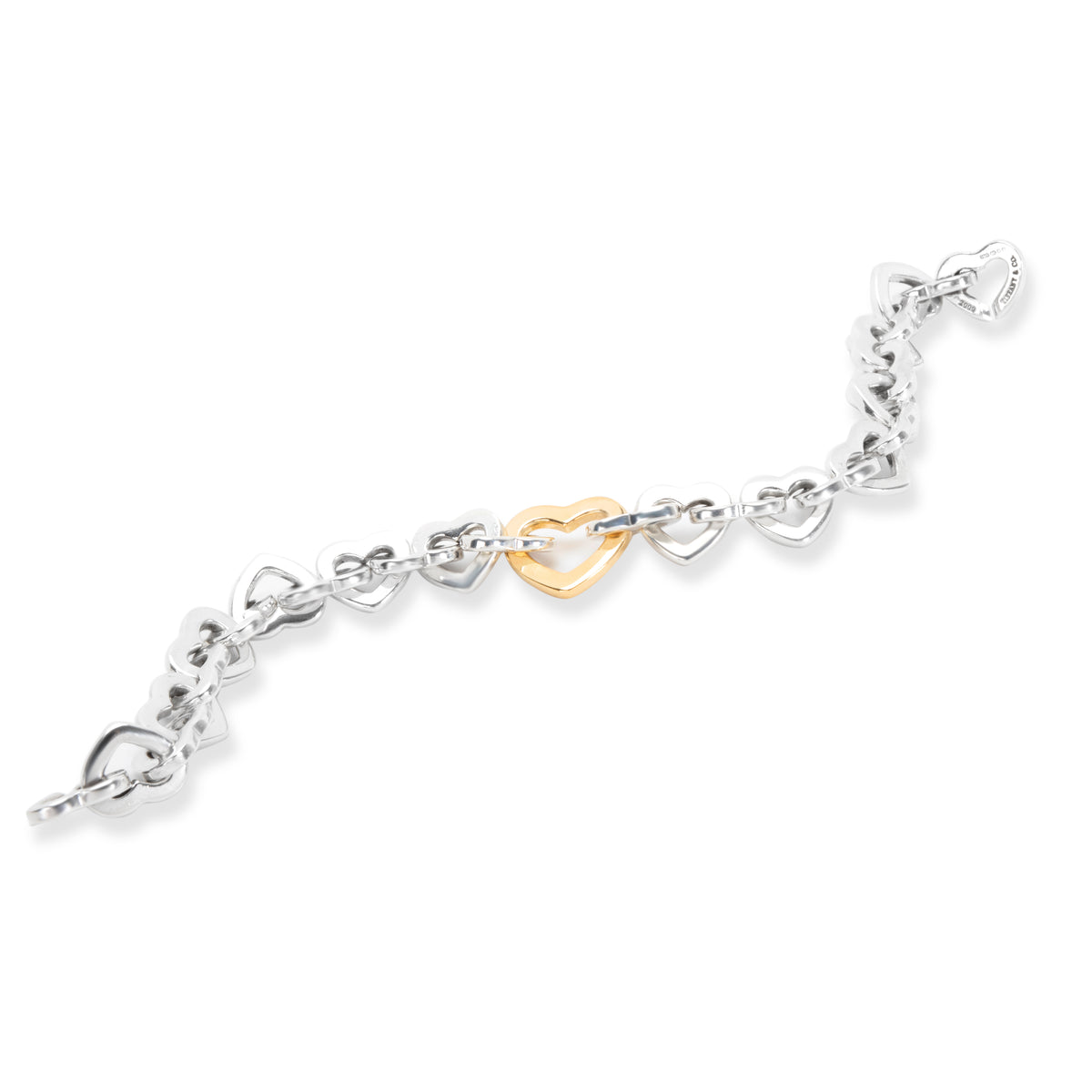 Tiffany & Co. Linked Open Hearts Bracelet in 18K Yellow Gold & Sterling Silver