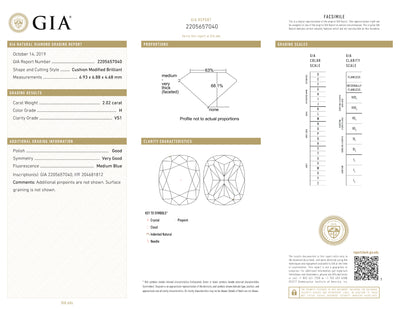 GIA Certified 2.02 Ct Cushion cut H VS1 Loose Diamond