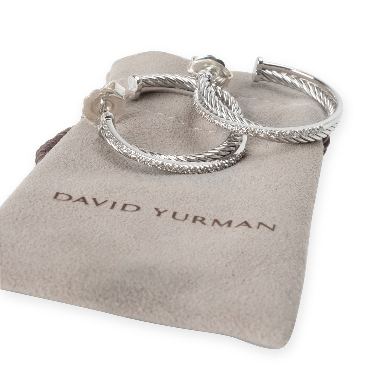 David Yurman Crossover Diamond Hoop Earrings 14K Gold & Sterling Silver 0.40 CTW