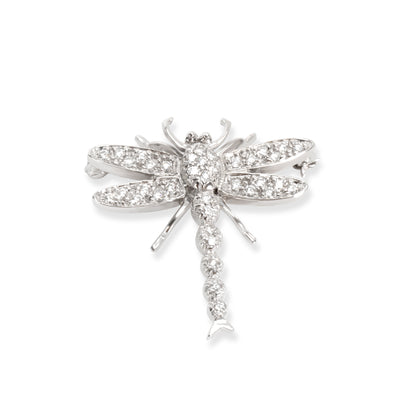 Diamond Dragonfly Brooch in 18K White Gold 0.40 CTW