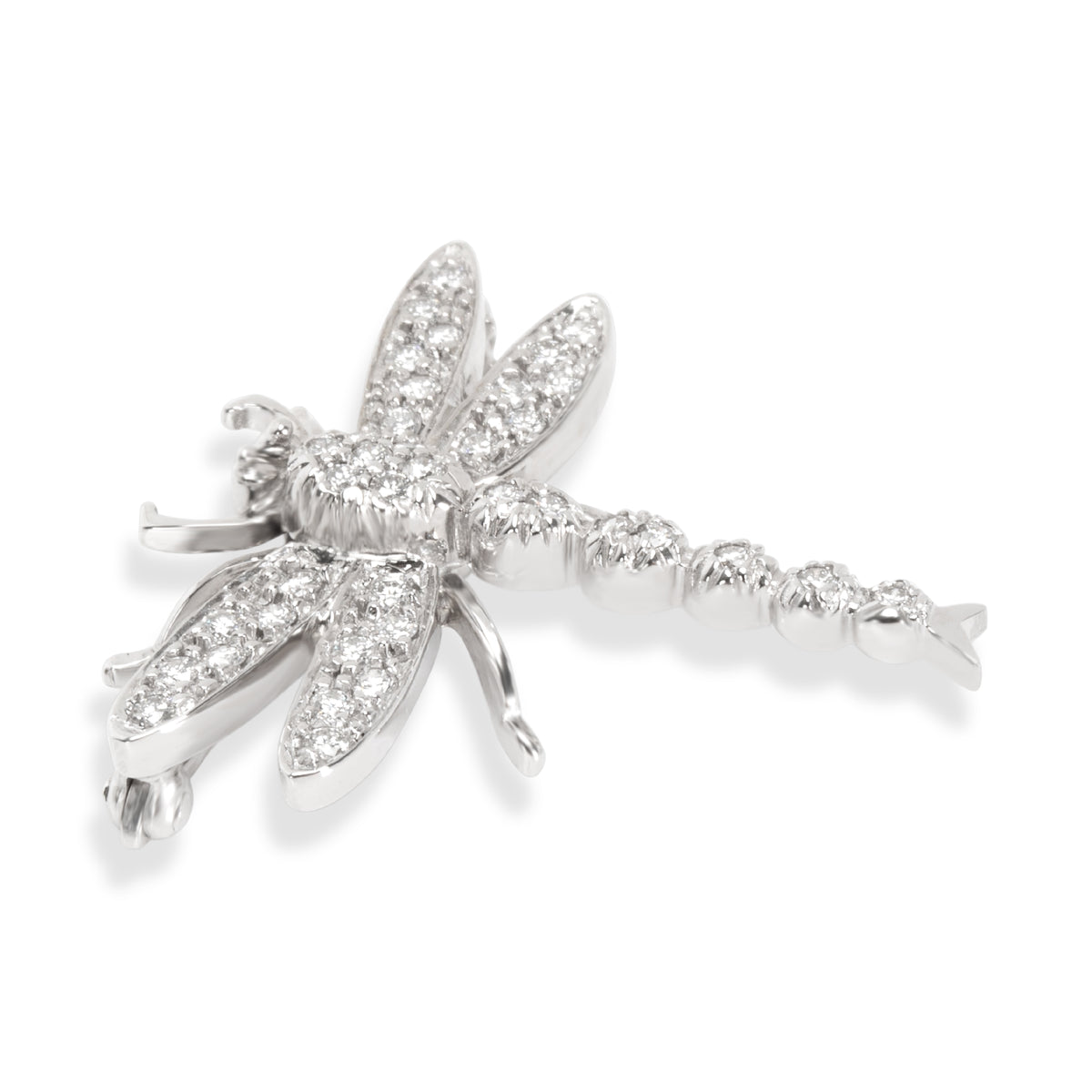 Diamond Dragonfly Brooch in 18K White Gold 0.40 CTW