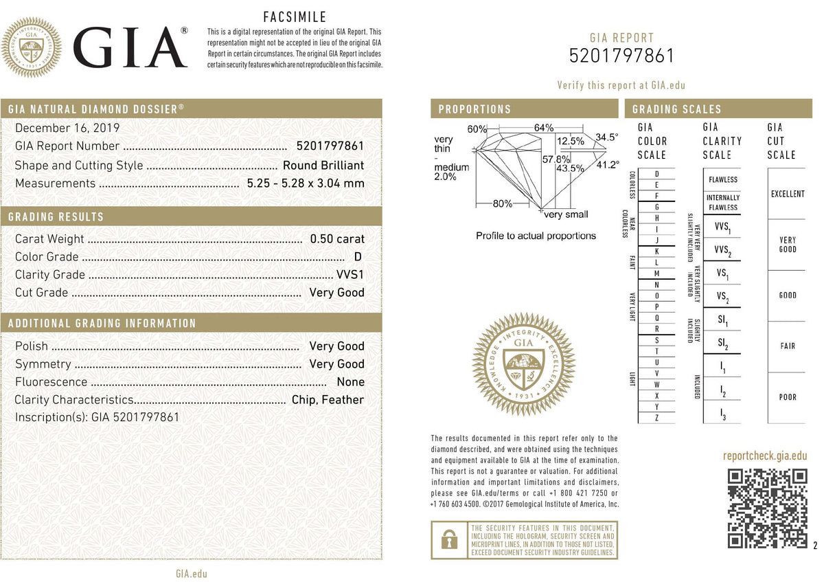 GIA Certified 0.50 Ct Round cut D VVS1 Loose Diamond