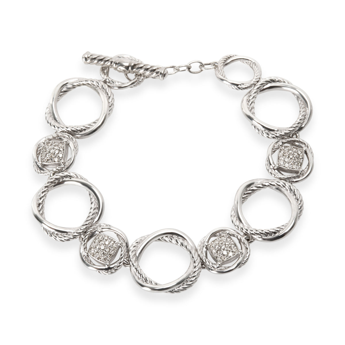 David Yurman Infinity Diamond Toggle Bracelet in Sterling Silver 0.8 CTW