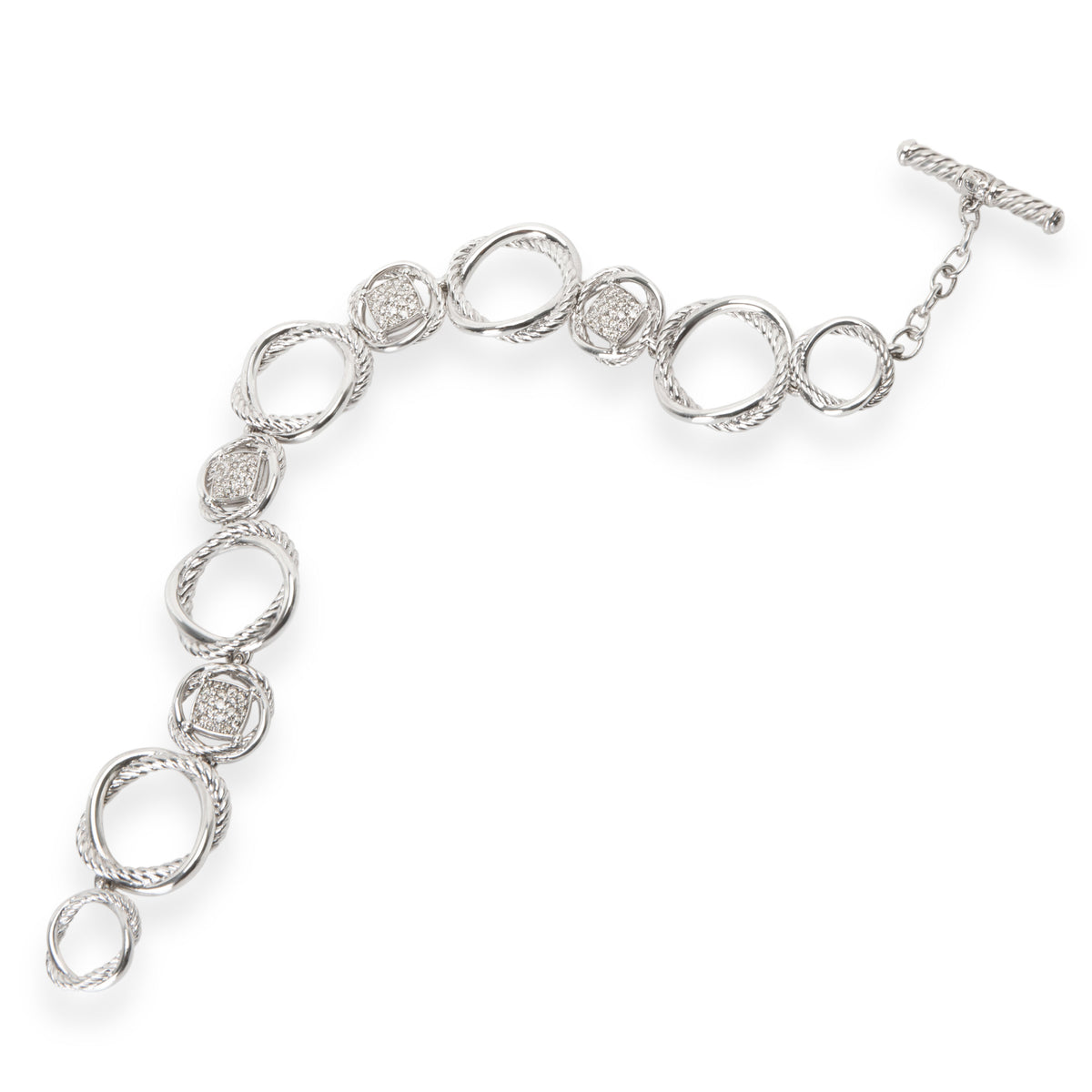 David Yurman Infinity Diamond Toggle Bracelet in Sterling Silver 0.8 CTW
