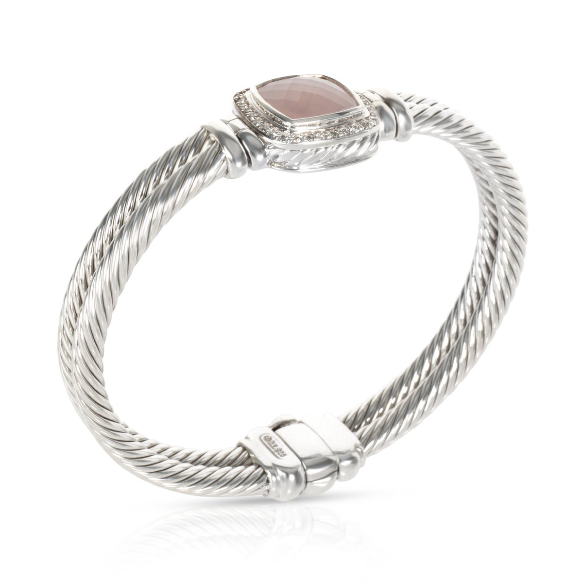 David Yurman Chalcedony Diamond Cable Bangle in  Sterling Silver 0.4 CTW