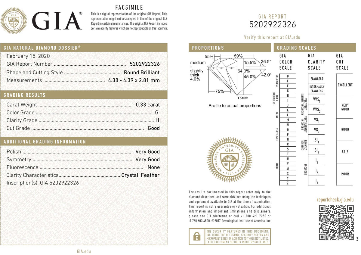 GIA Certified 0.33 Ct Round cut G I1 Loose Diamond