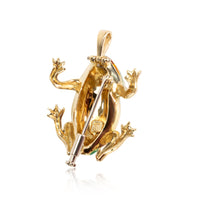 Green Enamel & Diamond Frog Pin-dant in 18K Yellow Gold 0.04 CTW