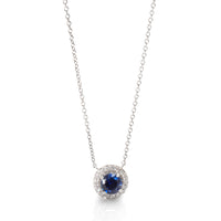 Tiffany & Co. Soleste Blue Sapphire & Diamond Halo Necklace in Platinum 0.40 ctw