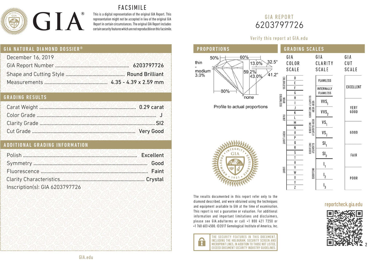 GIA Certified 0.29 Ct Round cut J SI2 Loose Diamond