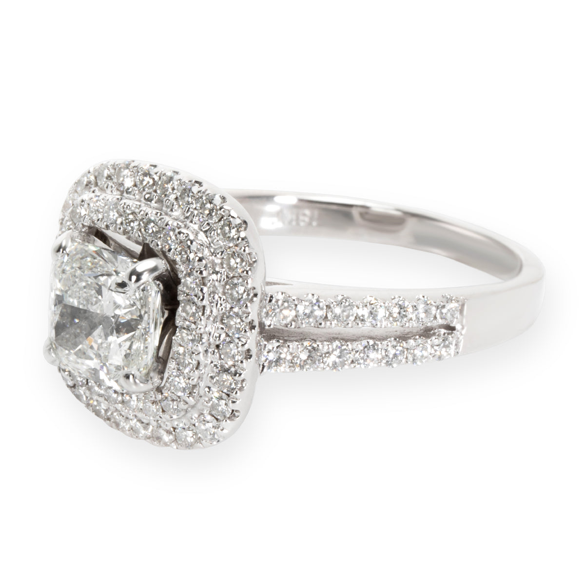 Scott K Cushion Diamond Halo Engagement Ring in 18K White Gold 2.25 CTW