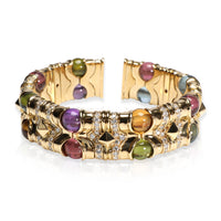 Bulgari Diamond & Multi-Gemstone Beads Cuff Bracelet in 18K Yellow Gold 3.74 CTW