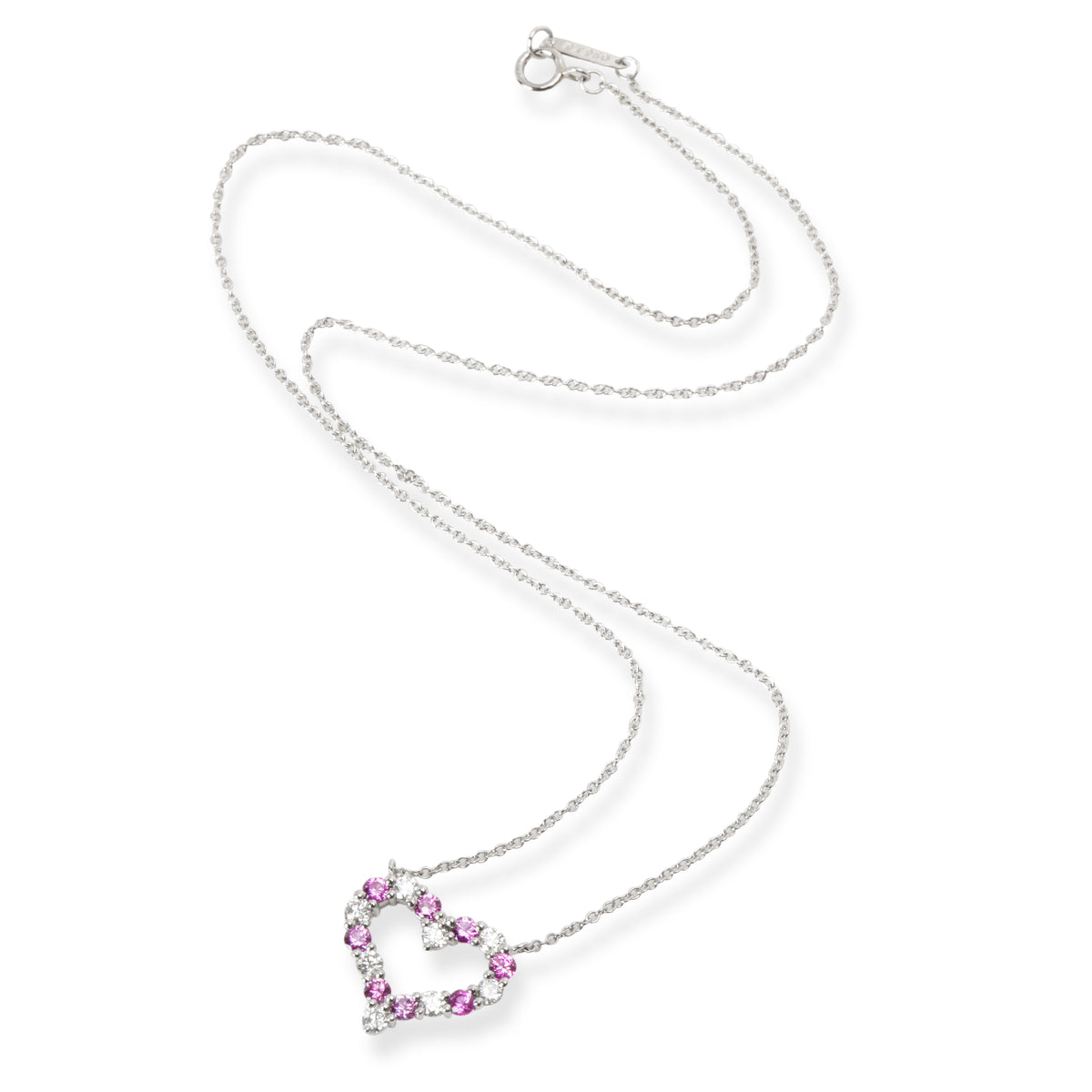 TIFFANY & Co. Platinum Diamond Pink Sapphire Heart Pendant 