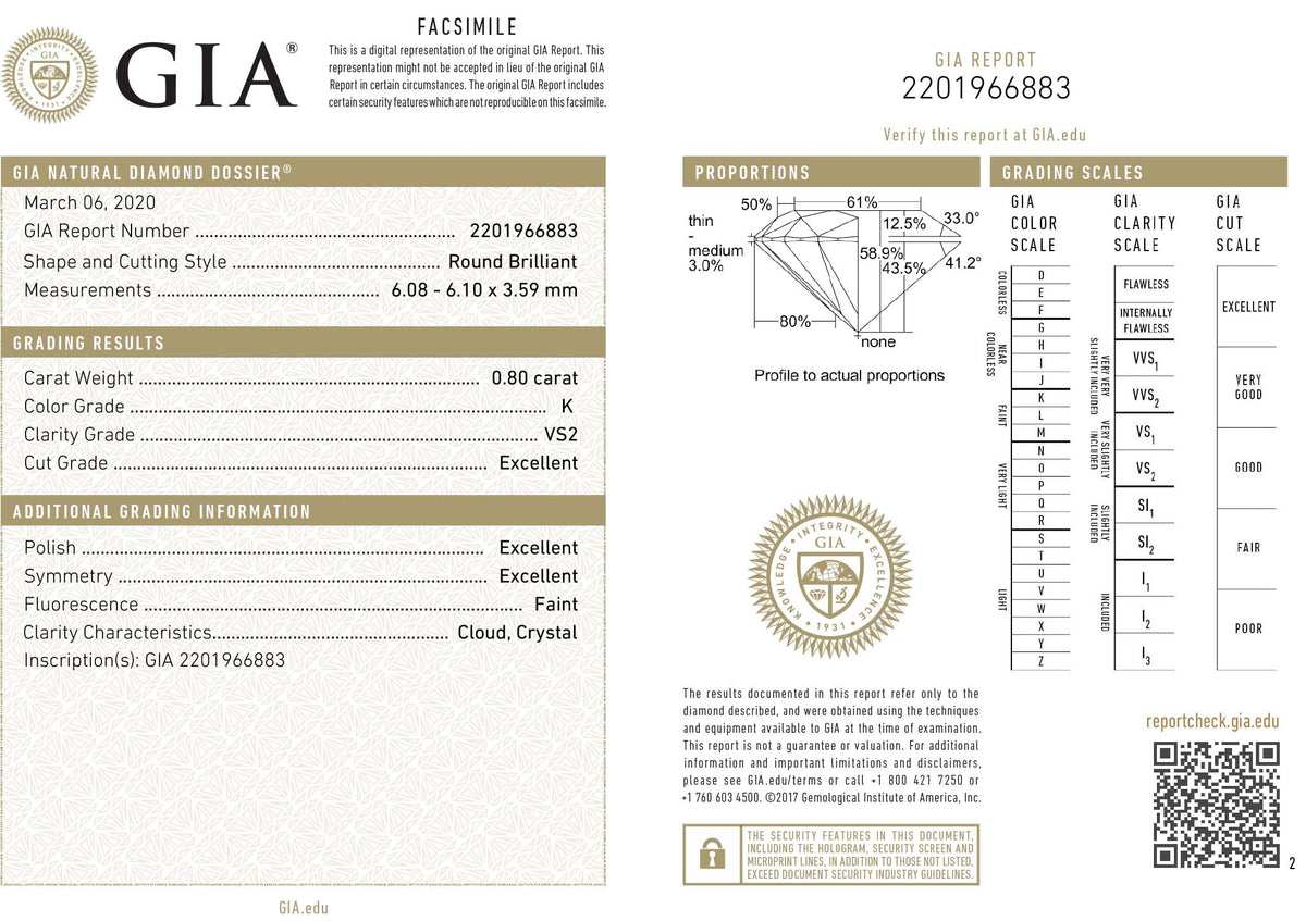 GIA Certified 0.80 Ct Round cut K VS2 Loose Diamond