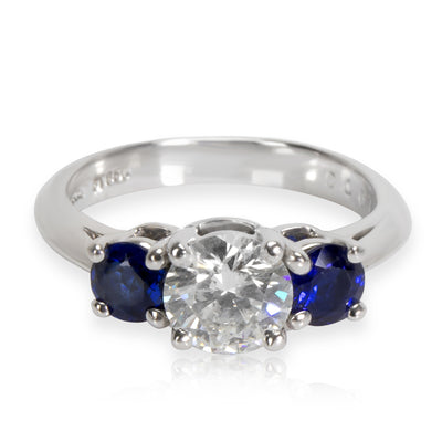 Tiffany & Co. Three Stone Diamond & Sapphire Ring in  Platinum G VS1 0.67 CTW
