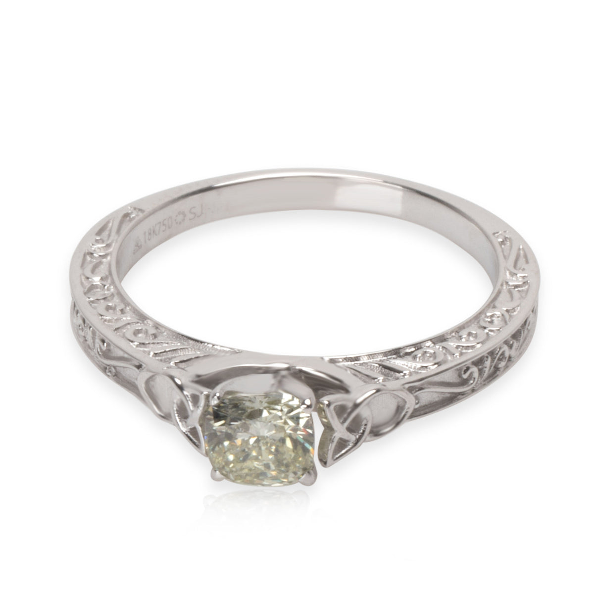 Lindesfarne Scrolling Shank Diamond Ring in 18K White Gold O-P VS2-SI1 0.51 CTW